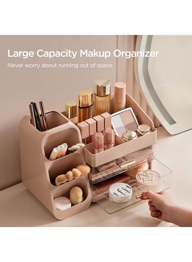Large Black Makeup Organizer with Brush Holder Vanity Bathroom Countertop Storage - Image 1